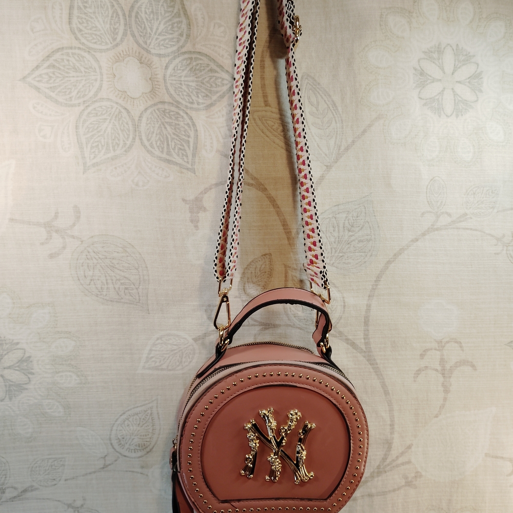 Women's Pink Crossbody Bag with Gold Emblem - Picture 3 of 6